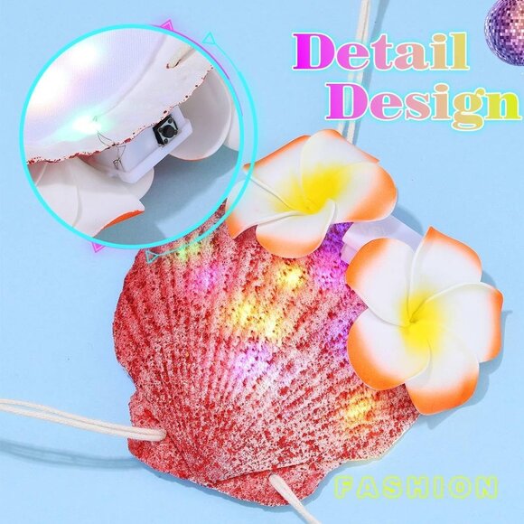 Light Up 5 Red Mermaid Shell Bra Glowing Bikini Top Flower Rave Outfits Women - Picture 6 of 6